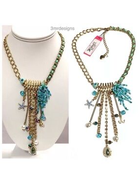 NWT Betsey J.💋SHELL SHOCKED Collection Gold Tone Embellished Fish Bone Necklace